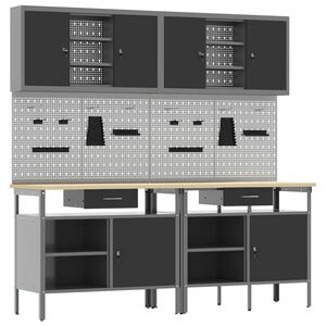 vidaXL Set banc de lucru 8 pcs Roșu și gri Oțel vopsit electrostatic