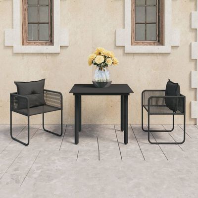 vidaXL Set mobilier de masă pentru grădină, 3 piese, negru, ratan PVC