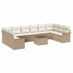 vidaXL Set de canapele pentru grădină cu pernă 11 pcs Bej Rattan poli