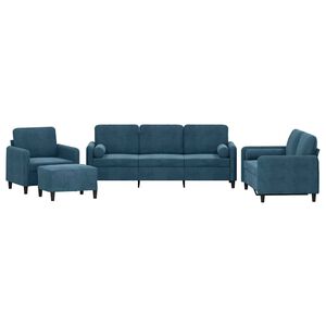 vidaXL Set de canapele cu perne, 4 piese, albastru, catifea