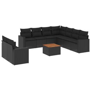 vidaXL Set canapele de grădină cu perne, 10 piese, negru, poliratan