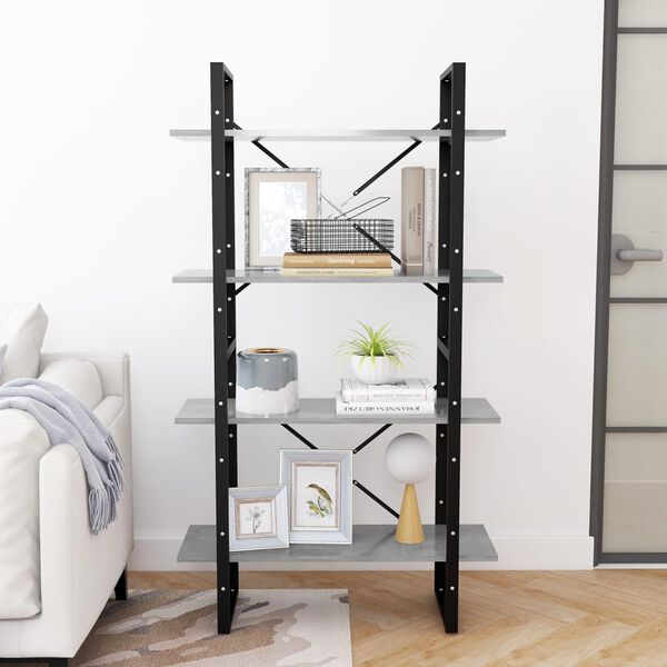 vidaXL Bibliotecă cu 4 rafturi, gri beton, 80x30x140 cm, PAL