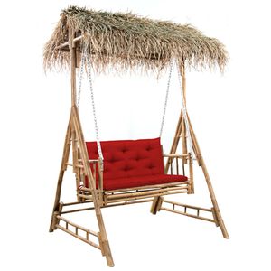 vidaXL Balansoar 2 locuri, frunze de palmier și pernă, 202 cm, bambus