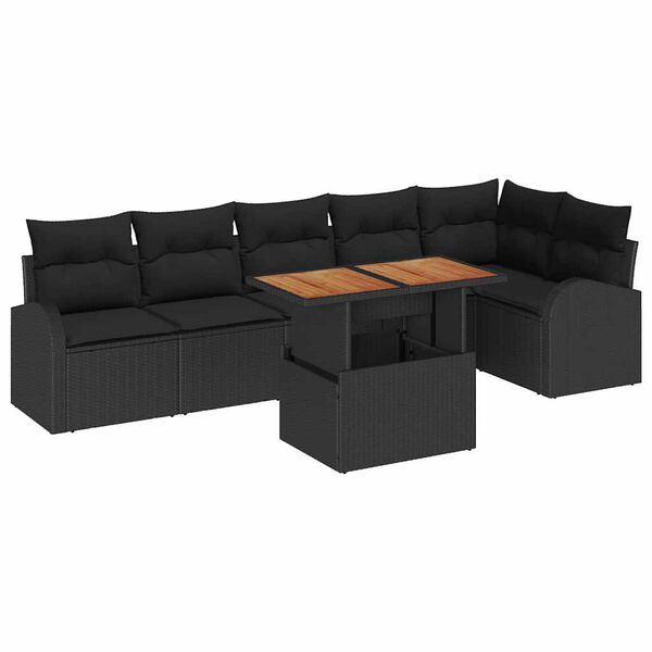 vidaXL Set de canapele pentru grădină cu pernă 7 pcs Negru