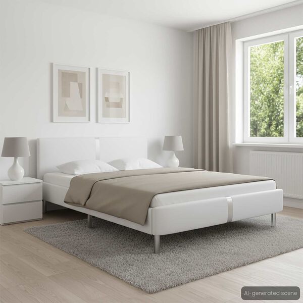 vidaXL Cadru de pat fără saltea piele artificială albă 135x190 cm