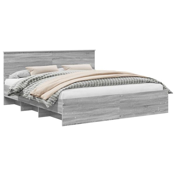 vidaXL Cadru de pat cu headboard Gri Sonoma 200 x 200 cm Lemn compozit