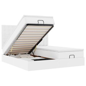 vidaXL Cadru pat otoman cu saltele alb pur 200x200cm piele artificială