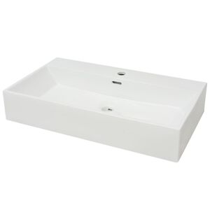 vidaXL Chiuvetă baie, orificiu robinet, ceramică, 76x42,5x14,5 cm, alb