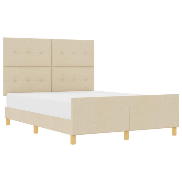 vidaXL Cadru de pat cu headboard Crem 140 x 190 cm țesătură