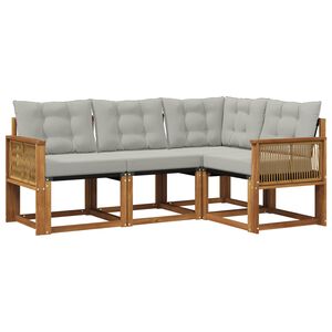 vidaXL Set de canapele de exterior 4 buc. Natural și gri deschis
