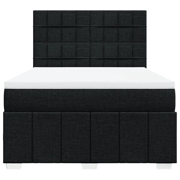 vidaXL Pat box spring cu saltea, negru, 140x200 cm, textil