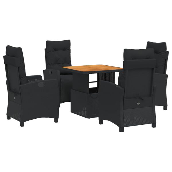vidaXL Set mobilier de grădină cu perne, 5 piese, negru, poliratan