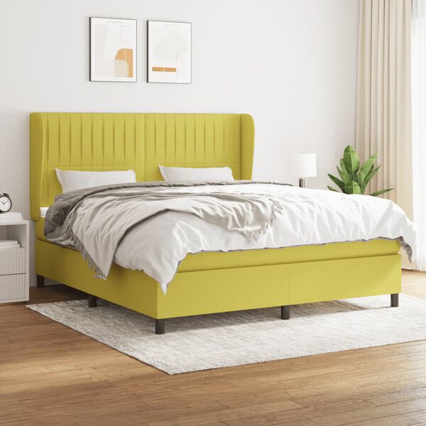 vidaXL Pat box spring cu saltea, verde, 180x200 cm, textil