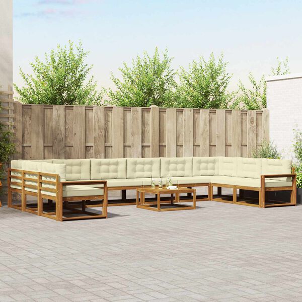 vidaXL Set de canapele de exterior cu pernă 11 pcs Natural și Crem
