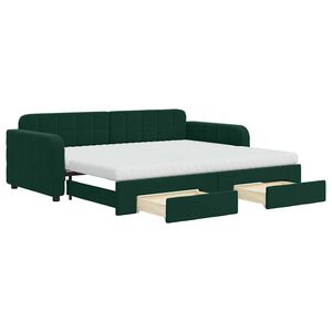 vidaXL Pat de zi cu extensie și sertare verde &icirc;nchis 90x200 cm catifea