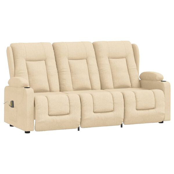 vidaXL Fotoliu masaj rabatabil cu 3 locuri/suport pahar, crem, textil