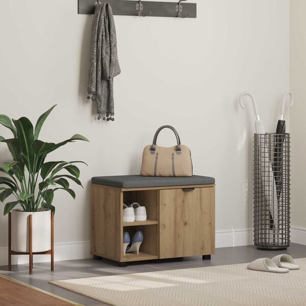 vidaXL Bancă pentru hol cu pernă Stejar Artizanal 60 x 38 x 46 cm