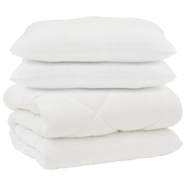 vidaXL Duvet cu perne cu pernă 3 pcs Alb Microfibră și Pene de Rață