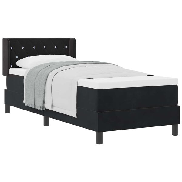 vidaXL Pat cu arcuri cu saltea cu headboard Negru 200 x 80 cm Catifea