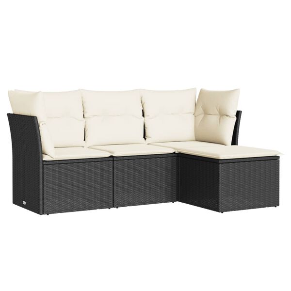 vidaXL Set mobilier de grădină cu perne, 4 piese, negru, poliratan