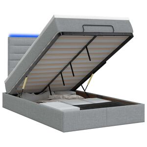 vidaXL Pat Ottoman cu Saltea și LED Gri deschis 120 x 200 cm Țesătură