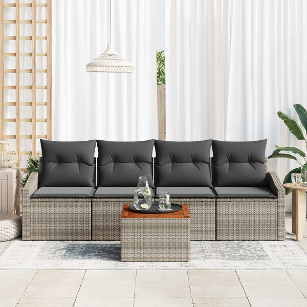 vidaXL Set de canapele pentru grădină cu pernă 5 pcs Gri Rattan poli
