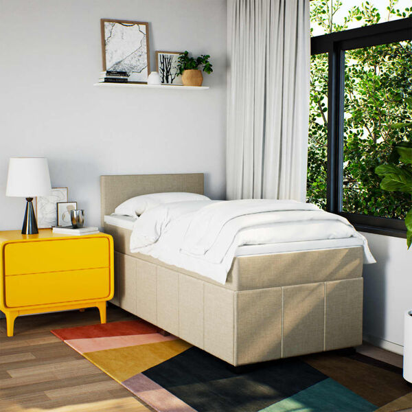 vidaXL Pat box spring cu saltea, crem, 90x190 cm, textil