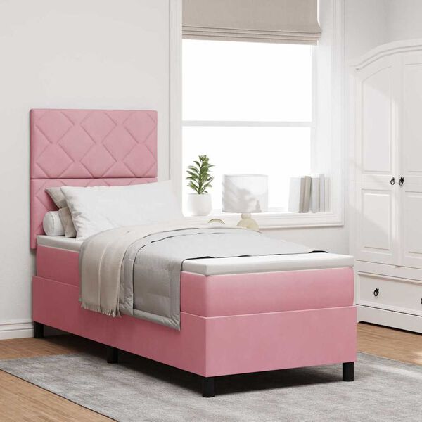 vidaXL Pat cu arcuri cu saltea cu headboard Roz 80 x 200 cm țesătură