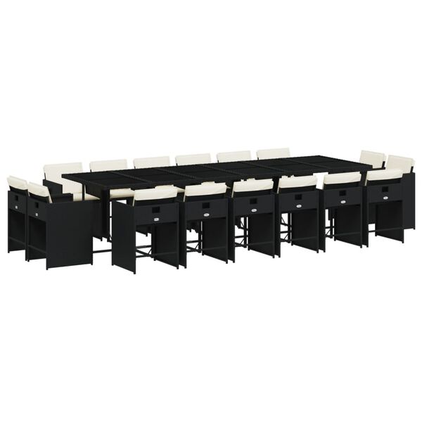 vidaXL Set mobilier de grădină cu perne, 17 piese, negru, poliratan