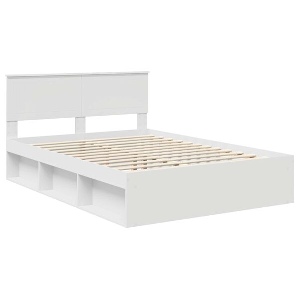 vidaXL Cadru de pat cu headboard Alb 140 x 200 cm Lemn de pin masiv
