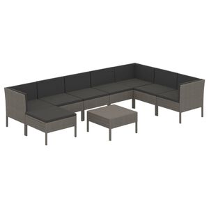 vidaXL Set mobilier de grădină cu perne, 9 piese, gri, poliratan