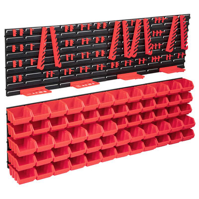 vidaXL Set cutii depozitare 136 piese cu panouri de perete, roșu&negru