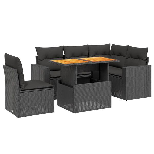 vidaXL Set mobilier de grădină cu perne, 6 piese, negru, poliratan
