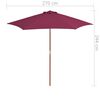 vidaXL Umbrelă de soare de exterior, st&acirc;lp lemn, roșu bordo, 270 cm