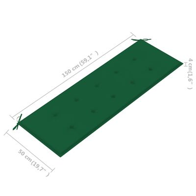 vidaXL Bancă de grădină, cu pernă verde, 150 cm, lemn masiv de tec