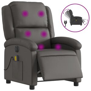 vidaXL Fotoliu de masaj rabatabil electric, gri , piele naturală