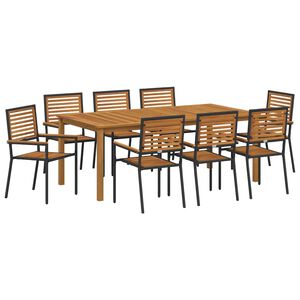 vidaXL Set de masă pentru grădină 9 pcs Negru Lemn Solid de Acacia