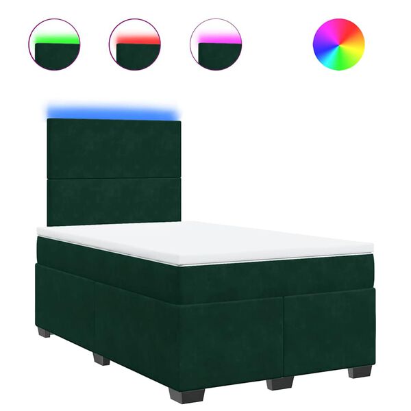 vidaXL Pat box spring cu saltea, verde &icirc;nchis, 120x190 cm, catifea
