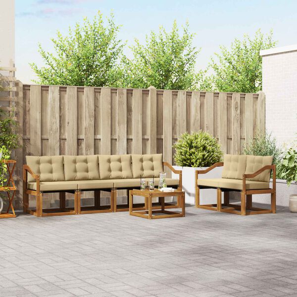 vidaXL Set de canapele de exterior cu pernă 7 pcs Natural și Bej