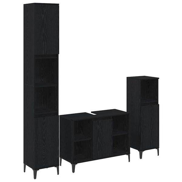 vidaXL Set de mobilier pentru baie 3 pcs Stejar negru Lemn compozit