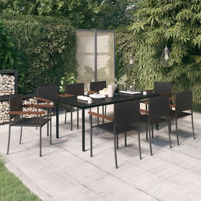 vidaXL Set mobilier de grădină, 9 piese, negru