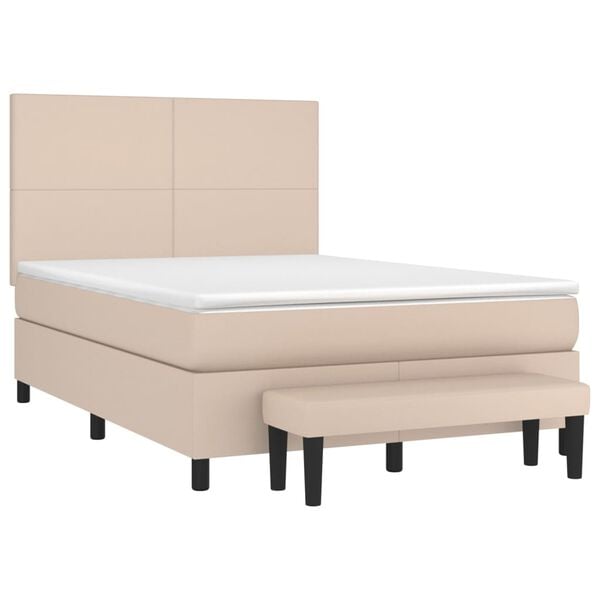 vidaXL Pat box spring cu saltea, cappuccino, 140x190cm piele ecologică
