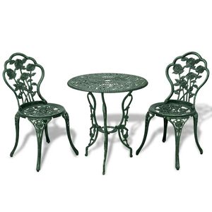 vidaXL Set mobilier de bistro, 3 piese, verde, aluminiu turnat