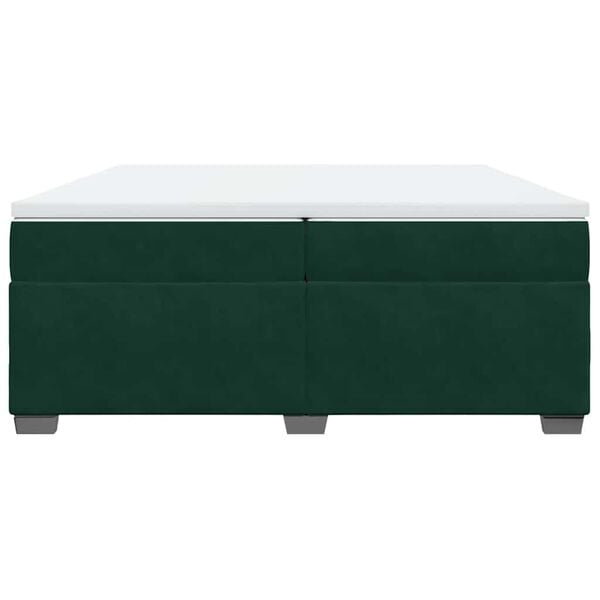 vidaXL Pat box spring cu saltea, verde &icirc;nchis, 200x200 cm, catifea