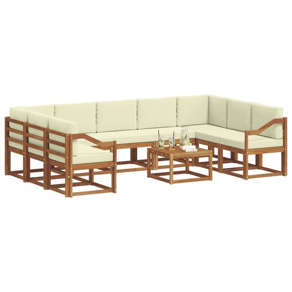 vidaXL Set de canapele de exterior cu pernă 10 pcs Natural și Crem