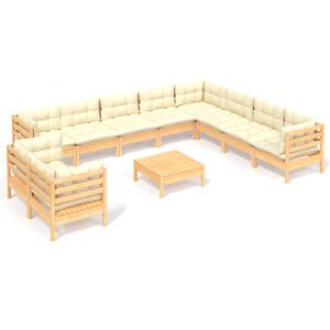 vidaXL Set mobilier grădină cu perne crem, 11 piese, lemn masiv de pin