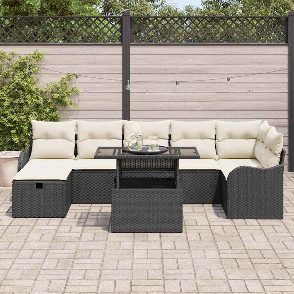 vidaXL Set de canapele pentru grădină cu pernă 8 pcs Negru Rattan poli