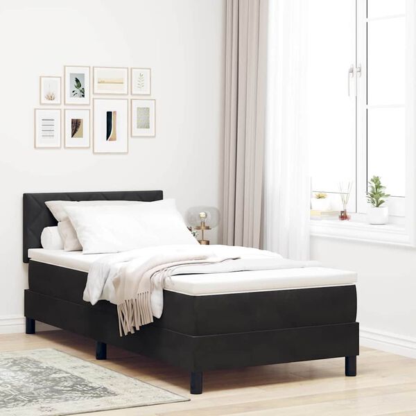 vidaXL Pat cu arcuri cu saltea cu headboard Negru 100 x 200 cm Catifea