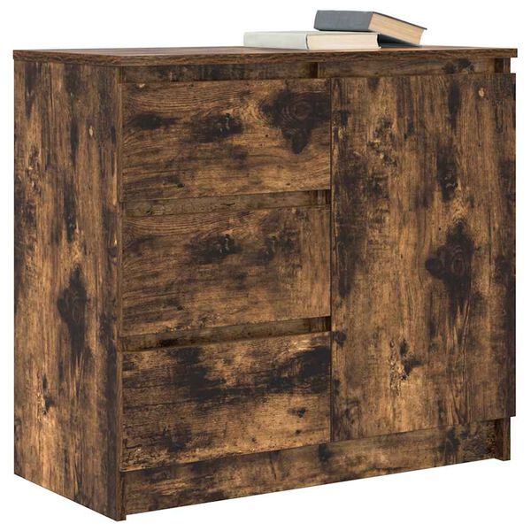 vidaXL Bufetă cu sertar stejar afumat 71x35x65 cm lemn de stratificat