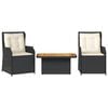 vidaXL Set mobilier de grădină cu perne, 3 piese, negru, poliratan